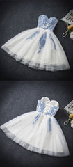 Blue Homecoming Dress Sweetheart Neck Tulle Short Party Cocktail Dress