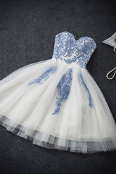 Blue Homecoming Dress Sweetheart Neck Tulle Short Party Cocktail Dress