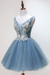 Blue Homecoming Dress Tulle Lace Short Party Cocktail Dress