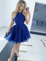 Blue Homecoming Dress Tulle Lace Short Party Cocktail Dress