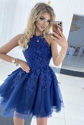 Blue Homecoming Dress Tulle Lace Short Party Cocktail Dress
