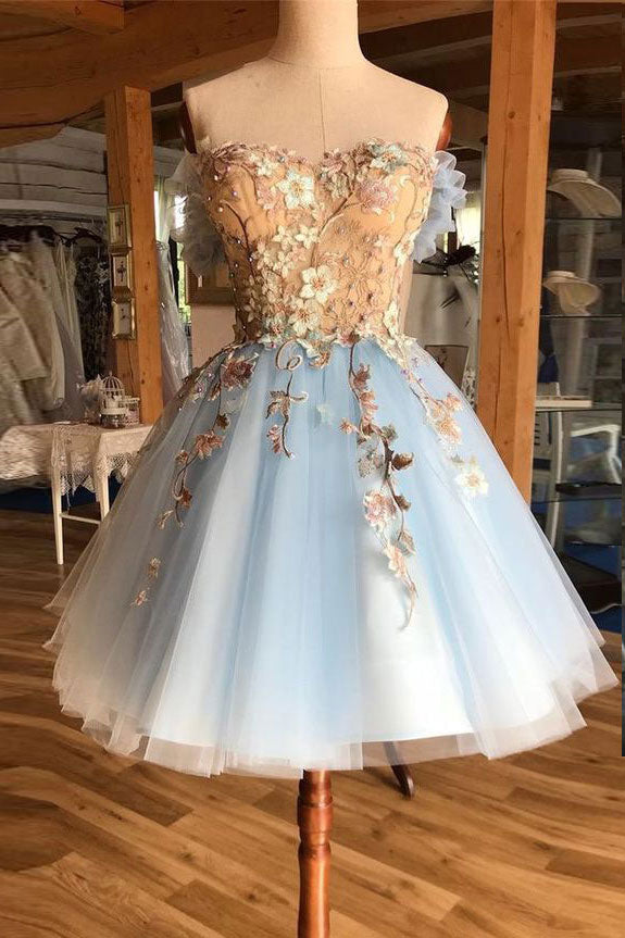 Blue Homecoming Dress Tulle Lace Short Party Cocktail Dress
