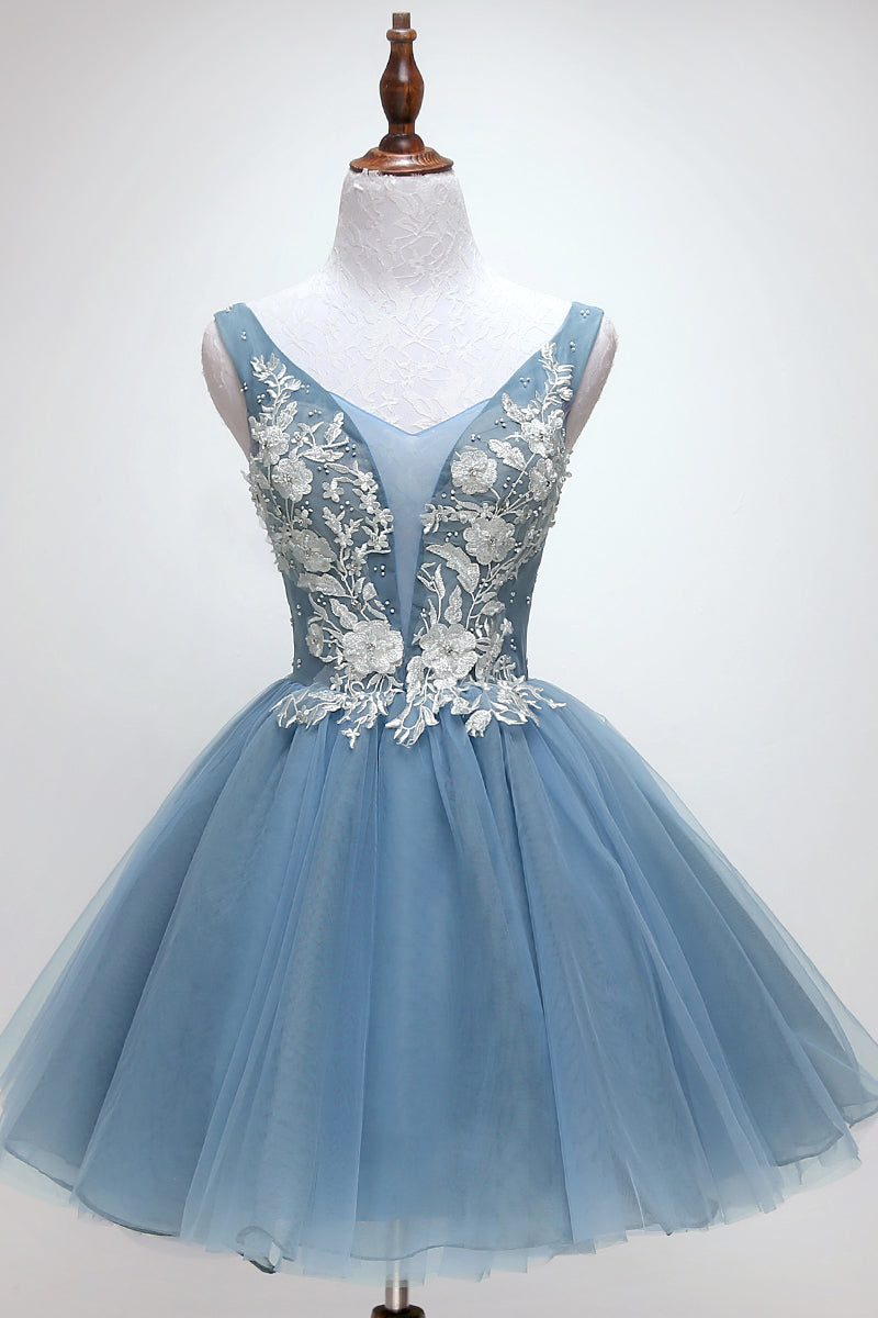 Blue Homecoming Dress Tulle Lace Short Party Cocktail Dress