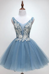 Blue Homecoming Dress Tulle Lace Short Party Cocktail Dress