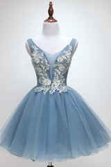 Blue Homecoming Dress Tulle Lace Short Party Cocktail Dress