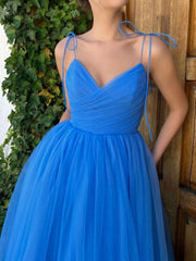 Blue Homecoming Dress V Neck Tulle Short Party Cocktail Dress