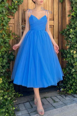 Blue Homecoming Dress V Neck Tulle Short Party Cocktail Dress