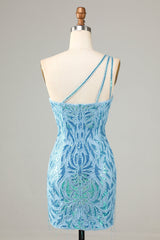 Blue Homecoming Dresses Beaded Fringed Tight Short Cocktail Dresses