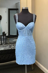 Blue Homecoming Dresses Sequin Corset Bodycon Cocktail Dresses