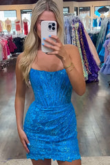 Blue Homecoming Dresses Strapless Corset Tight Short Cocktail Dresses