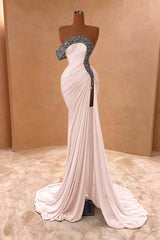 Blue Mermaid Prom Dress Cap Sleeve One Shoulder Formal Dress With Beadings and Rhinestones