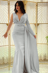 Blue Mermaid Prom Dress Long Sleeve Crew Neck Formal Dress With Beadings and Rhinestones