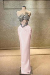 Blue Mermaid Prom Dress Sleeveless Crew Neck Formal Dress With Beadings and Rhinestones