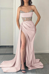 Blue Mermaid Prom Dress Sleeveless Sweetheart Formal Dress With Beadings and Rhinestones