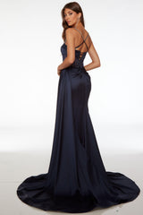 Blue Mermaid Prom Dress Spaghetti Straps Formal Dress With Beadings