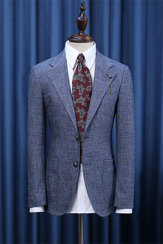 Blue Notched Lapel Two Piece Slim Fit Business Suit