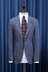 Blue Notched Lapel Two Piece Slim Fit Business Suit