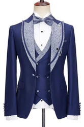 Blue Peaked Lapel Three Piece Wedding Suit Newest