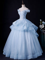 Blue Prom Dress A Line Lace Tulle Long Formal Gown Evening Dress