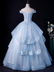 Blue Prom Dress A Line Lace Tulle Long Formal Gown Evening Dress