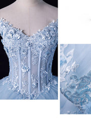 Blue Prom Dress A Line Lace Tulle Long Formal Gown Evening Dress