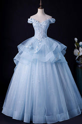 Blue Prom Dress A Line Lace Tulle Long Formal Gown Evening Dress