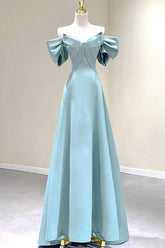 Blue Prom Dress A Line Satin Long Formal Dress Evening Dress