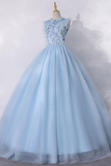Blue Prom Dress A Line Tulle Long Formal Evening Dress