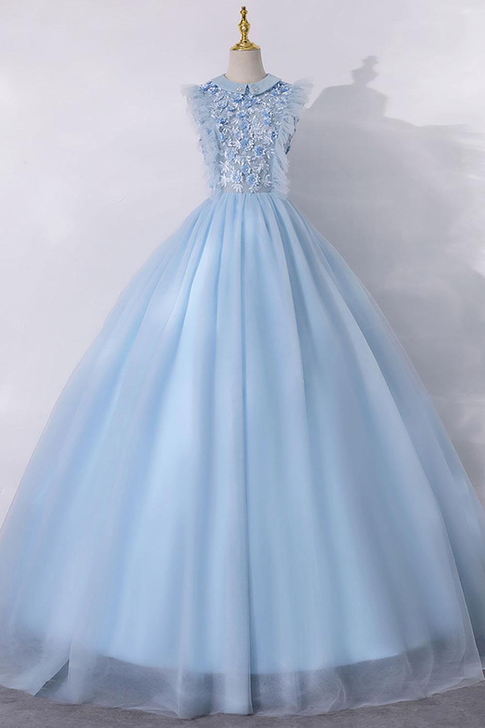 Blue Prom Dress A Line Tulle Long Formal Evening Dress