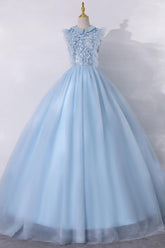 Blue Prom Dress A Line Tulle Long Formal Evening Dress