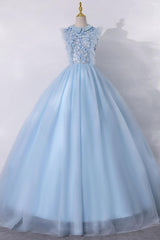 Blue Prom Dress A Line Tulle Long Formal Evening Dress