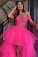 Blue Prom Dress High Low Beaded Tulle Corset Tiered Evening Dress