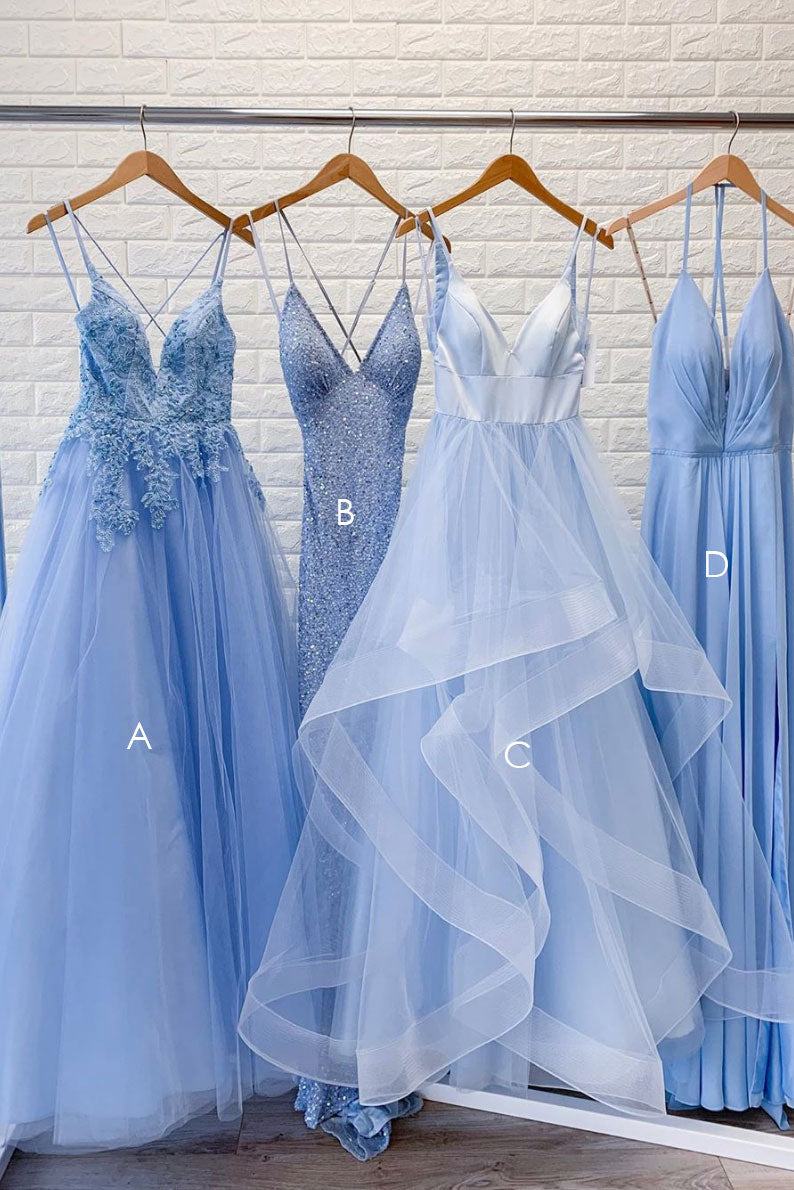 Blue Prom Dress Lace Tulle Long Formal Dress Evening Dress
