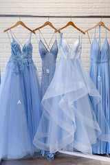 Blue Prom Dress Lace Tulle Long Formal Dress Evening Dress