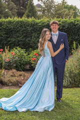 Blue Prom Dress Satin Long Evening Dress