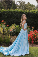 Blue Prom Dress Satin Long Evening Dress