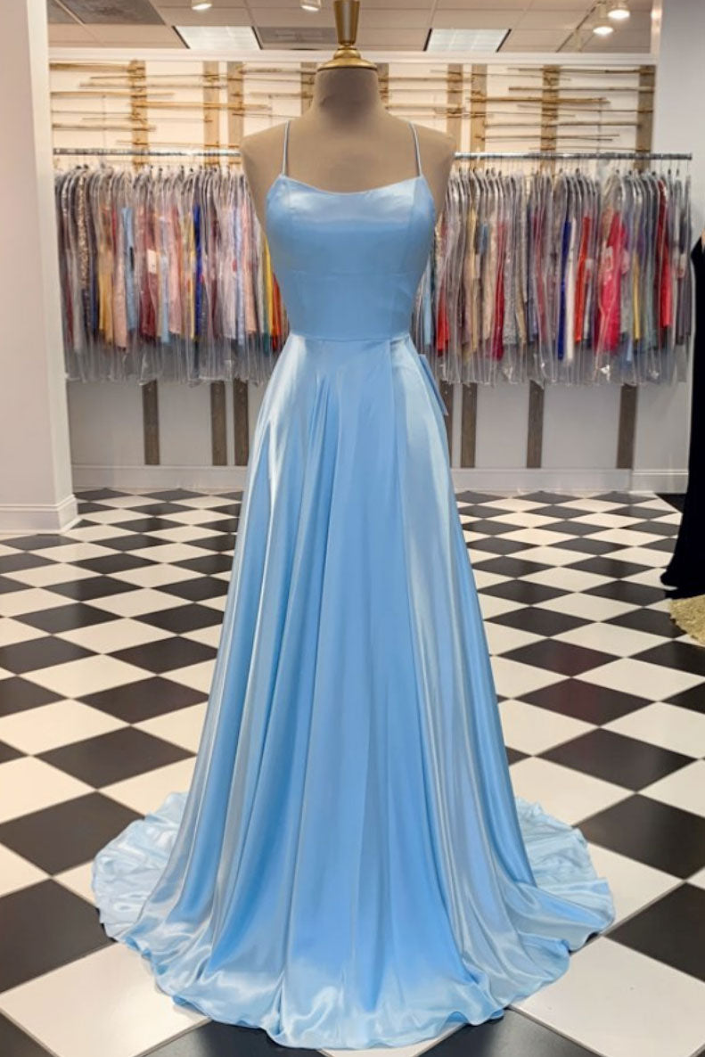 Blue Prom Dress Satin Long Evening Dress