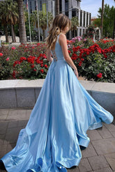 Blue Prom Dress Satin Long Evening Dress