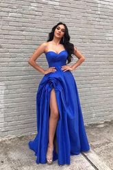 Blue Prom Dress Satin Long Evening Gown Evening Dress