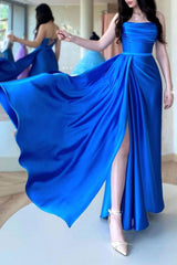 Blue Prom Dress Satin Long Formal Party Dress Evening Dress