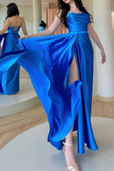 Blue Prom Dress Satin Long Formal Party Dress Evening Dress