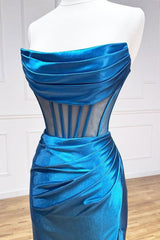 Blue Prom Dress Satin Long Mermaid Formal Evening Dress