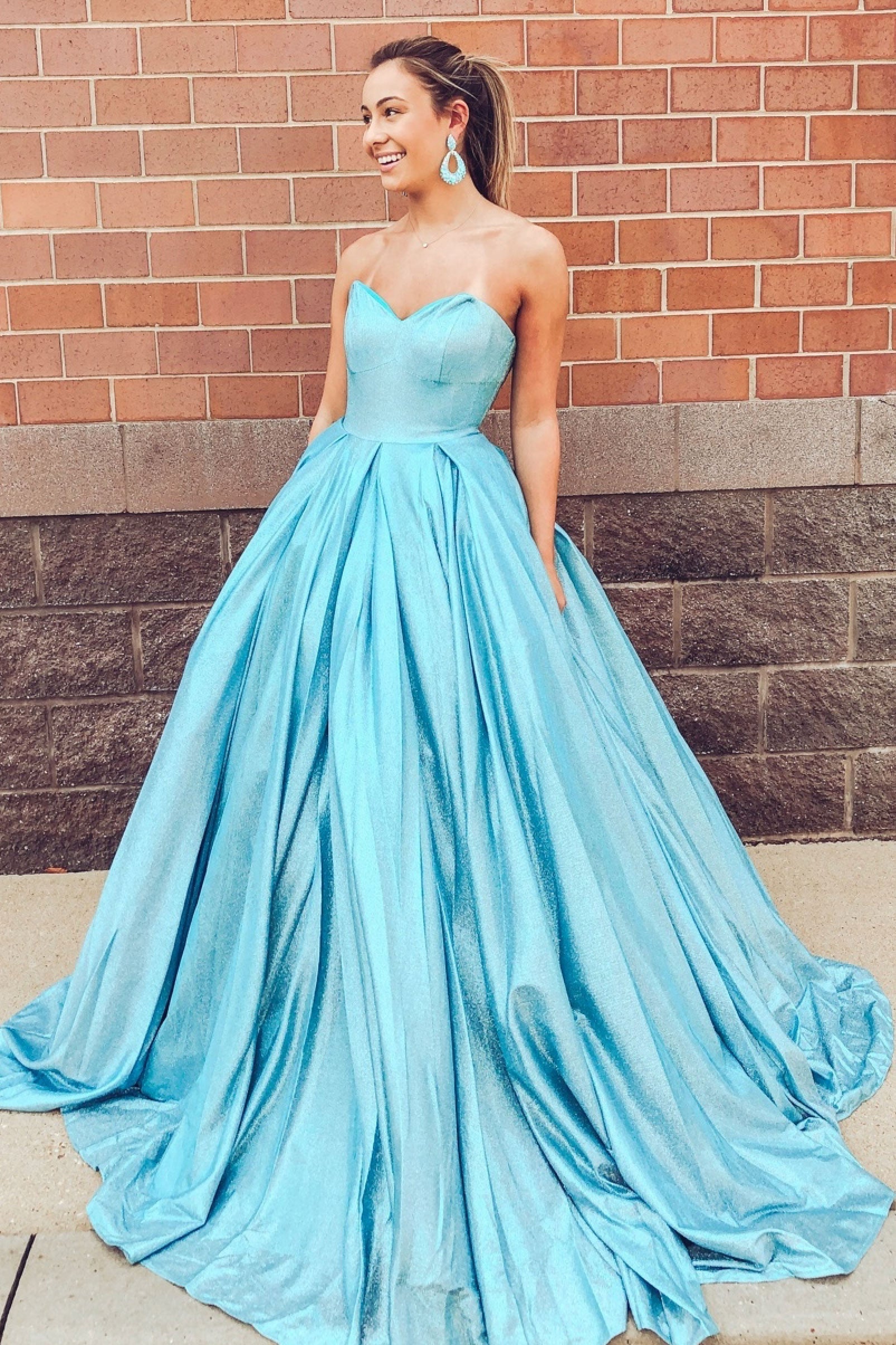Blue Prom Dress Sweetheart Long Evening Dress