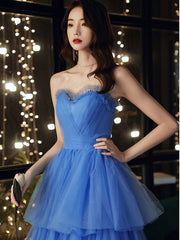 Blue Prom Dress Sweetheart Neck Long Formal Sweet 16 Dress Evening Dress