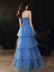 Blue Prom Dress Sweetheart Neck Long Formal Sweet 16 Dress Evening Dress