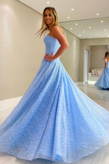 Blue Prom Dress Sweetheart Neck Tulle Beaded Long Formal Evening Dress