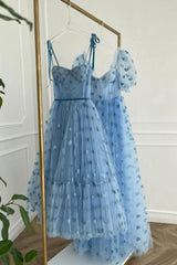 Blue Prom Dress Sweetheart Neck Tulle Formal Evening Dress