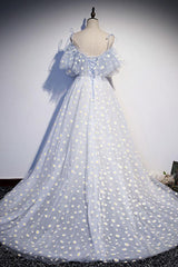 Blue Prom Dress Sweetheart Neck Tulle Long Formal Dress Evening Dress