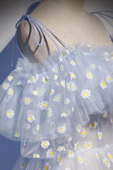 Blue Prom Dress Sweetheart Neck Tulle Long Formal Dress Evening Dress