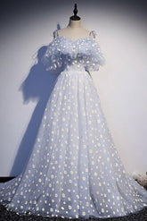 Blue Prom Dress Sweetheart Neck Tulle Long Formal Dress Evening Dress